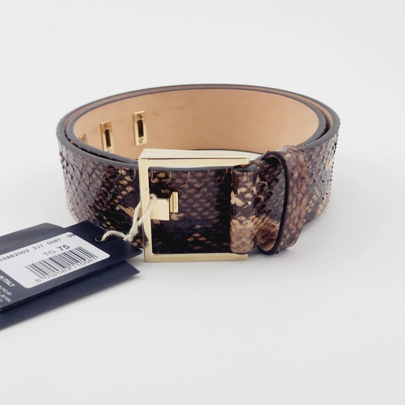 New DSquared2 Women Belt Brown Snake Skin Print Genuine Leather Gold Metal 75 main image 8